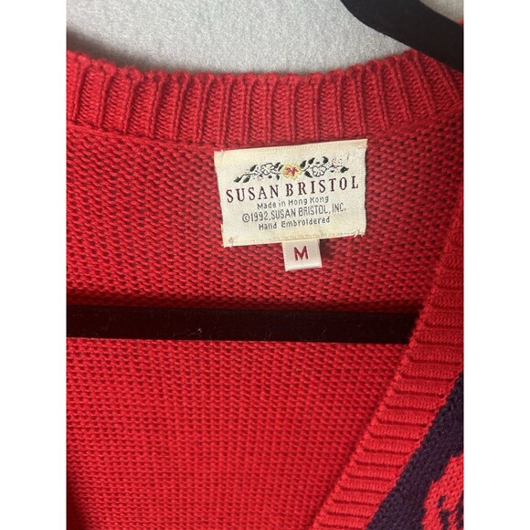 VTG Susan Bristol Cardigan Sweater 90s Teacher Apple Flowers Cottagecore Sz M - Picture 3 of 14